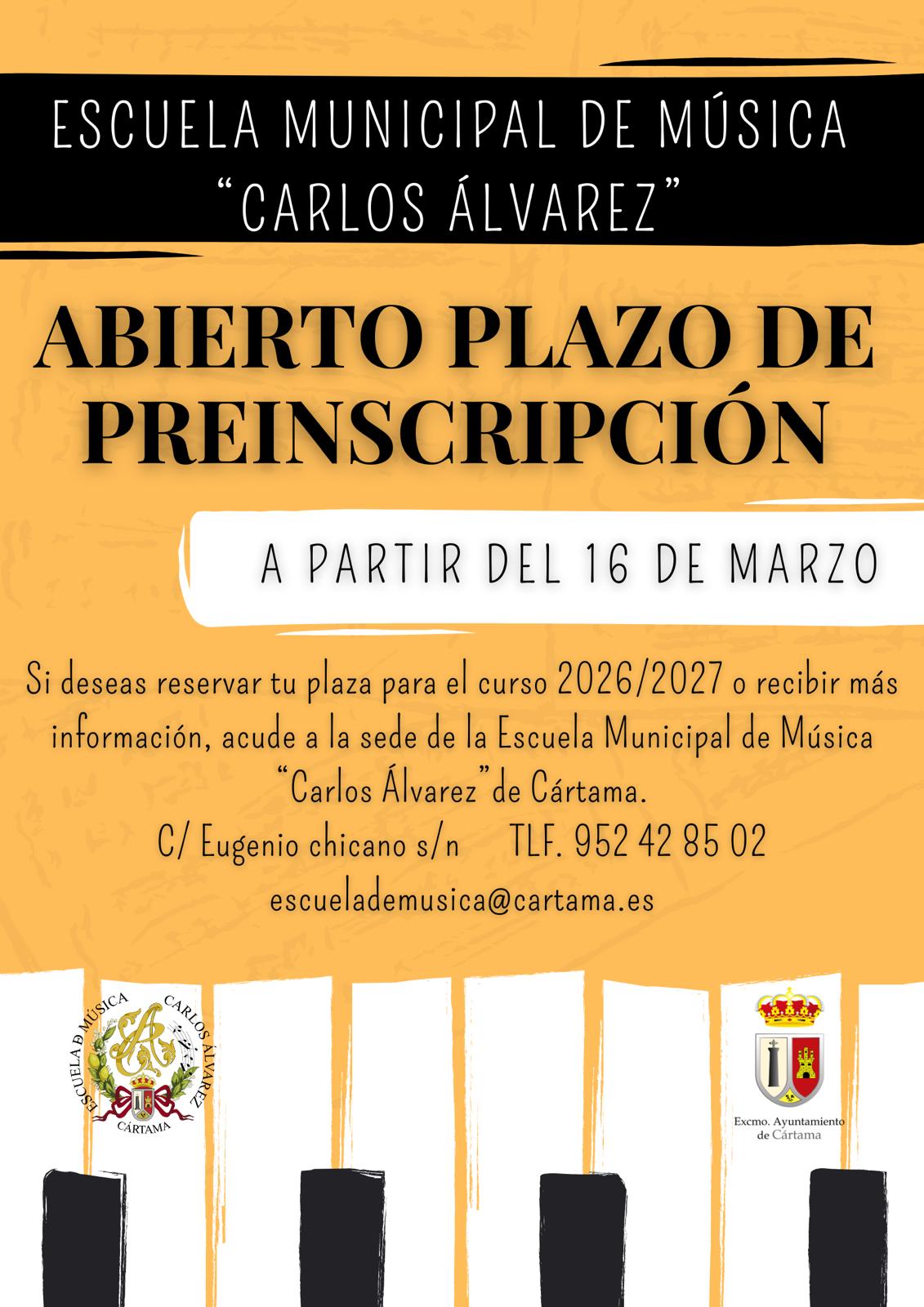 LA ESCUELA DE MÚSICA «CARLOS ÁLVAREZ» ABRIRÁ EL 16 DE MARZO EL PLAZO DE PREINSCRIPCIÓN PARA EL CURSO 2026/2027