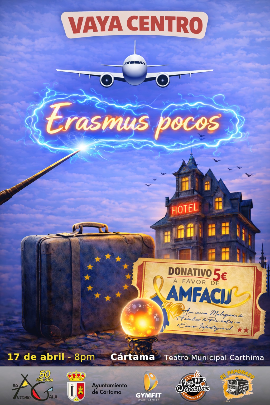 EL TEATRO CARTHIMA ACOGERÁ LA OBRA “VAYA CENTRO: ERASMUS POCOS”, QUE RECAUDARÁ FONDOS PARA APOYAR LA INVESTIGACIÓN DEL CÁNCER INFANTIL